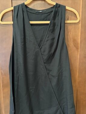 Tibi Black Sleeveless V-Neck Wrap Tank Top